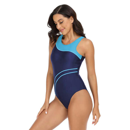 Womens Color Block One Piece Swimsuits Athletic Training Swimwear Bathing Suits