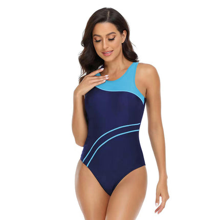 Womens Color Block One Piece Swimsuits Athletic Training Swimwear Bathing Suits