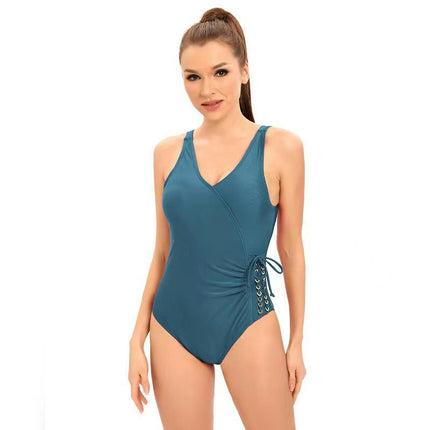 Women's Tummy Control One Piece Swimsuits Slimming Bathing Suits Sexy V Neck Ruched Swimwear