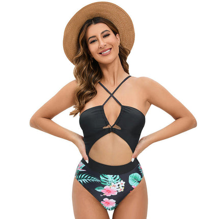 Women's One Piece Swimsuit Sexy Cutout Halter Bathing Suits Crossover Swimwear