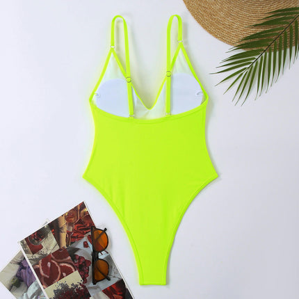 Women's One Piece Swimsuit V Neck High Cut Bathing Suit Slimming Tummy Control Swimwear