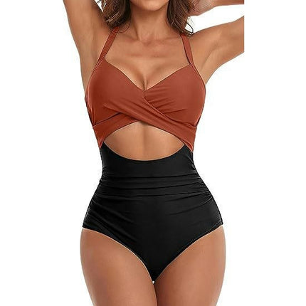 Womens One Piece Swimsuits Tummy Control Cutout Twist Front Bathing Suits Wrap Swimwear 1