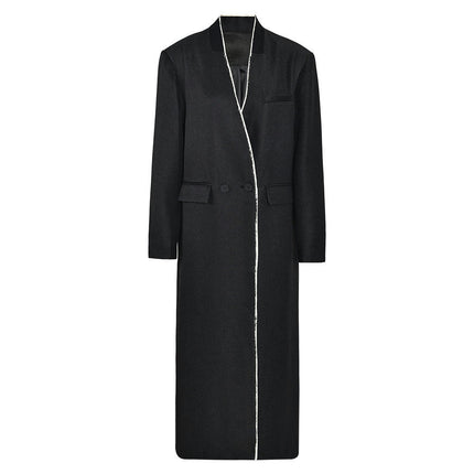 Women's Fashion Long Coat Spring V-neck Casual Coat with Pockets