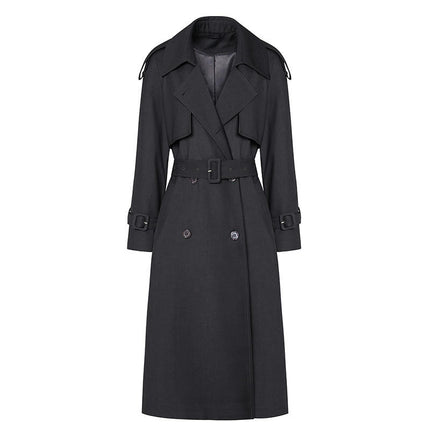 Women's Casual Long Double-Breasted Breasted Lined Trench Coat with Belt