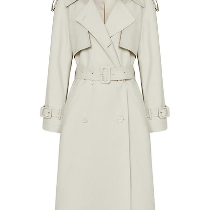 Women's Casual Long Double-Breasted Breasted Lined Trench Coat with Belt