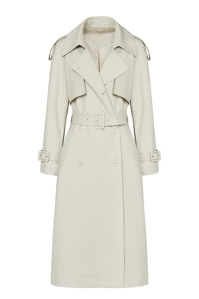 Women's Casual Long Double-Breasted Breasted Lined Trench Coat with Belt