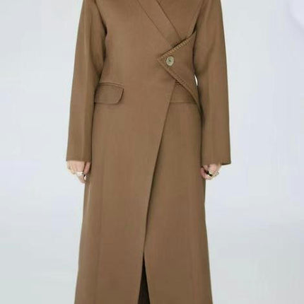 Women's Extra Long V-Neck Suit Coat Irregular Structure Long Trench Coat