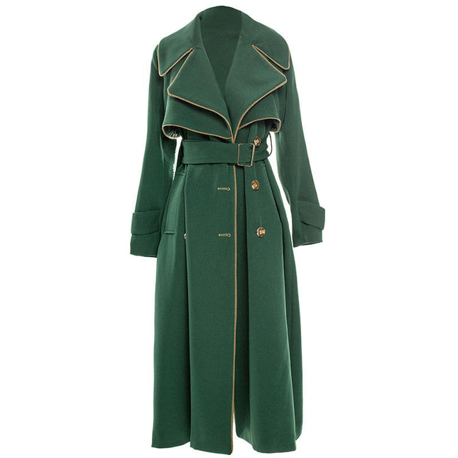 Women's Trench Coat Long Double-Breasted Spring Fall Fashion Lapel Overcoat Outerwear With Belt