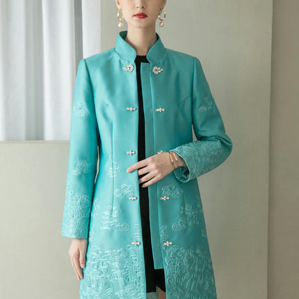 Women's Embroidery Chinese Style Retro Long Sleeve Mid-length Dress Coat