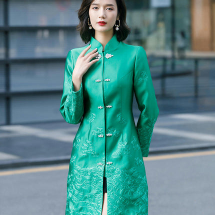 Women's Embroidery Chinese Style Retro Long Sleeve Mid-length Dress Coat