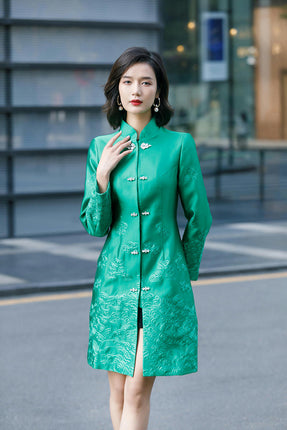 Women's Embroidery Chinese Style Retro Long Sleeve Mid-length Dress Coat