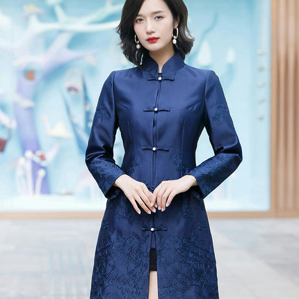 Women's Embroidery Chinese Style Retro Long Sleeve Mid-length Dress Coat