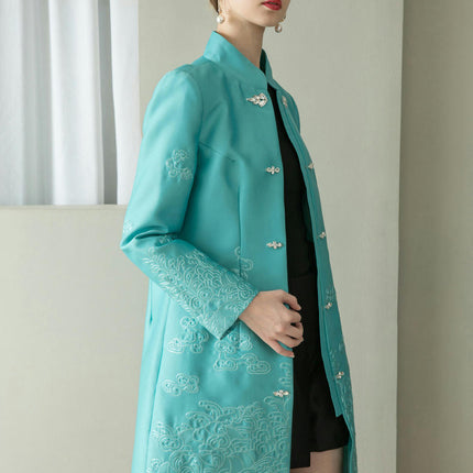 Women's Embroidery Chinese Style Retro Long Sleeve Mid-length Dress Coat