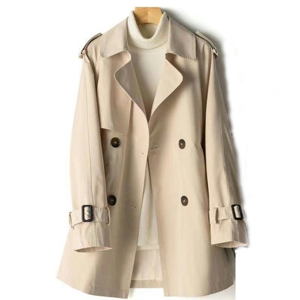 Trench Coat Women Double Breasted Windproof Classic Lapel Belted Long Outerwear Overcoat