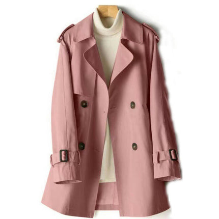 Trench Coat Women Double Breasted Windproof Classic Lapel Belted Long Outerwear Overcoat