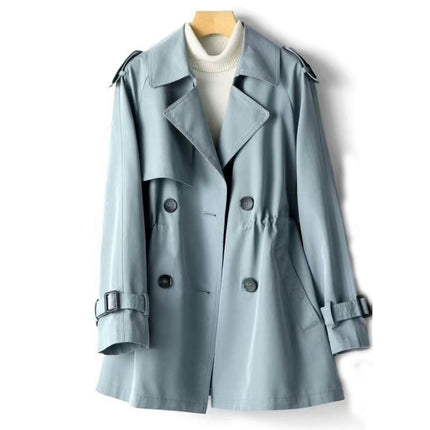 Trench Coat Women Double Breasted Windproof Classic Lapel Belted Long Outerwear Overcoat