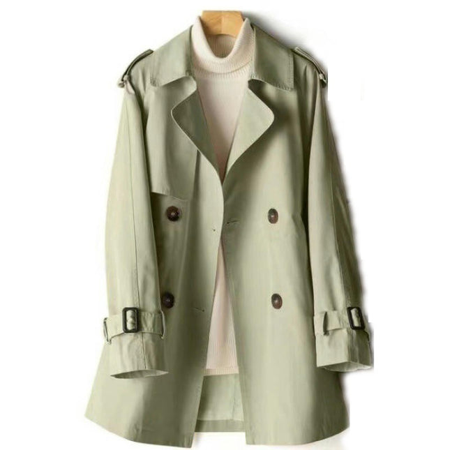 Trench Coat Women Double Breasted Windproof Classic Lapel Belted Long Outerwear Overcoat