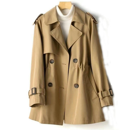 Trench Coat Women Double Breasted Windproof Classic Lapel Belted Long Outerwear Overcoat