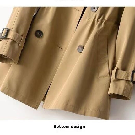 Trench Coat Women Double Breasted Windproof Classic Lapel Belted Long Outerwear Overcoat