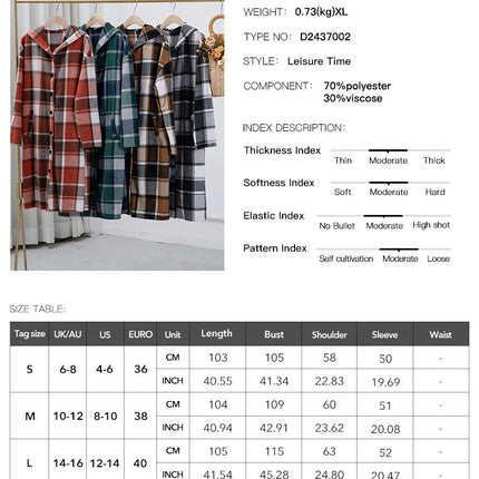 Women's Plaid Jacket Mid-Length Trench Coat Autumn Contrast Breasted Coat with Pockets