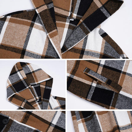 Women's Plaid Jacket Mid-Length Trench Coat Autumn Contrast Breasted Coat with Pockets