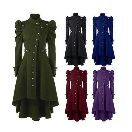 Gothic Vintage Womens Steampunk Victorian Swallow Tail Long Trench Coat Jacket