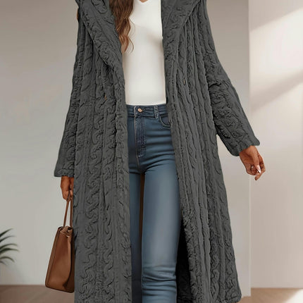 Women's Winter Hooded Faux Fur Jacket Fashion Front Open Long Plush Coat Outerwear