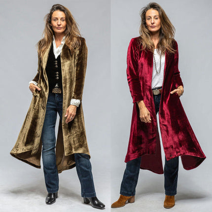 Women's Long Velvet Cardigan Jacket Lapel Collar Open Front Coat