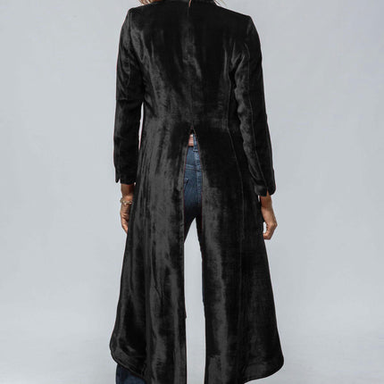 Women's Long Velvet Cardigan Jacket Lapel Collar Open Front Coat