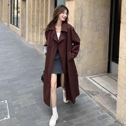 Women's Extra Long Spring and Autumn Coat-Fashion Loose Windbreaker Jacket with Belt