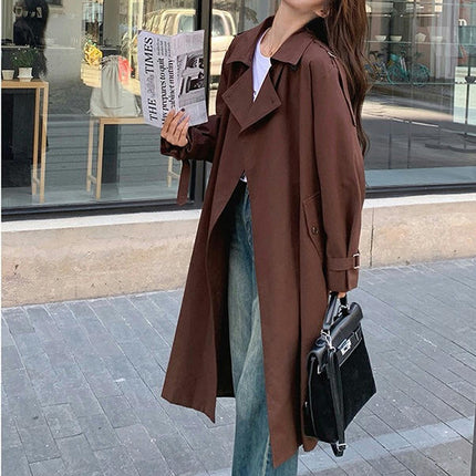 Women's Extra Long Spring and Autumn Coat-Fashion Loose Windbreaker Jacket with Belt