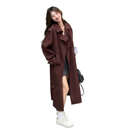 Women's Extra Long Spring and Autumn Coat-Fashion Loose Windbreaker Jacket with Belt