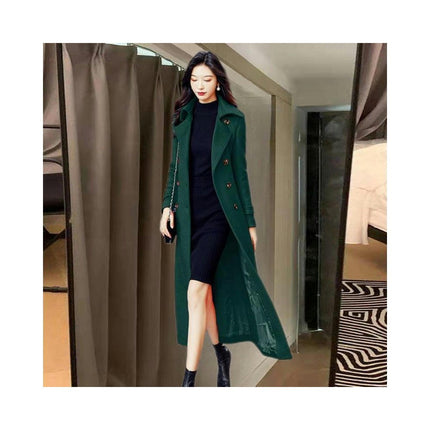 Women's Winter Woolen Coat Thick Woolen Coat Extra Long Over Knee Coat