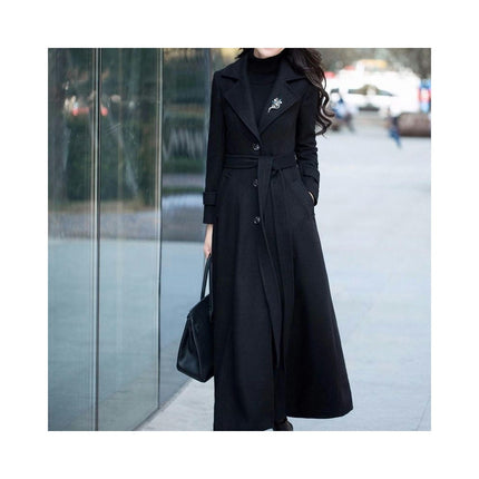 Women's Winter Woolen Coat Thick Woolen Coat Extra Long Over Knee Coat