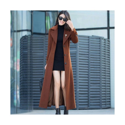 Women's Winter Woolen Coat Thick Woolen Coat Extra Long Over Knee Coat