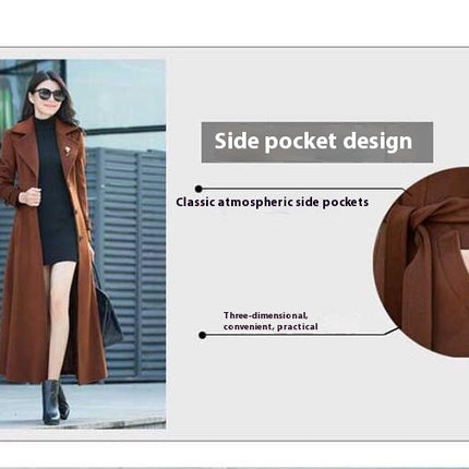 Women's Winter Woolen Coat Thick Woolen Coat Extra Long Over Knee Coat