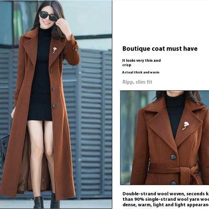 Women's Winter Woolen Coat Thick Woolen Coat Extra Long Over Knee Coat