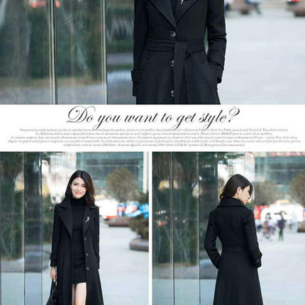 Women's Winter Woolen Coat Thick Woolen Coat Extra Long Over Knee Coat