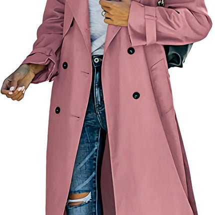 Womens Oversized Long Trench Coat Double Breasted Lapel Windproof Overcoat