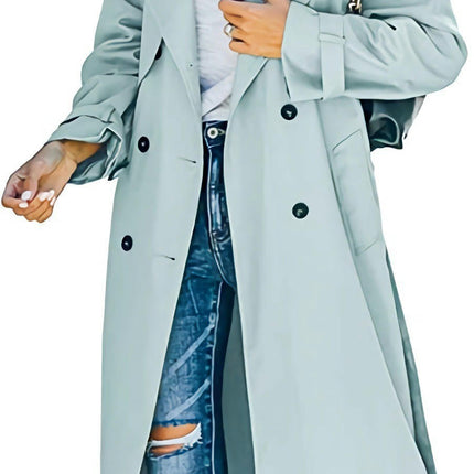 Womens Oversized Long Trench Coat Double Breasted Lapel Windproof Overcoat