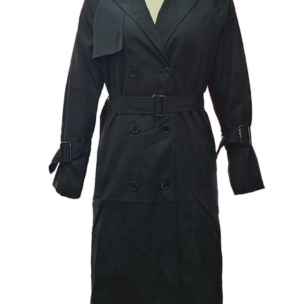 Womens Oversized Long Trench Coat Double Breasted Lapel Windproof Overcoat