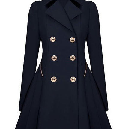 Women's Fashion Trench Coat Notch Lapel Double Breasted A Line Pea Coats Jacket with Pockets