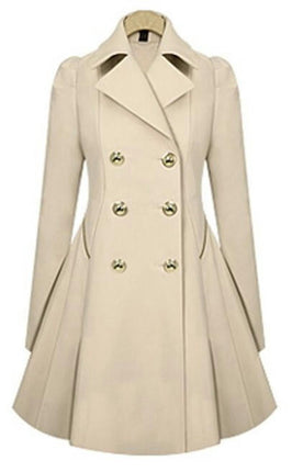 Women's Fashion Trench Coat Notch Lapel Double Breasted A Line Pea Coats Jacket with Pockets