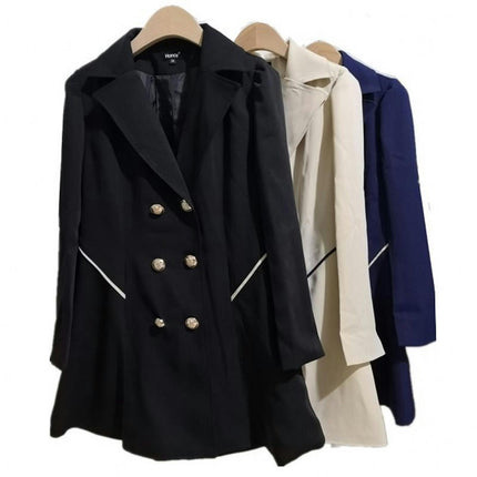 Women's Fashion Trench Coat Notch Lapel Double Breasted A Line Pea Coats Jacket with Pockets