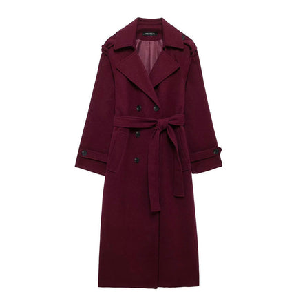 Women's Trench Coat Long Double-Autumn Winter Fashion Classic Lapel Overcoat With Belt