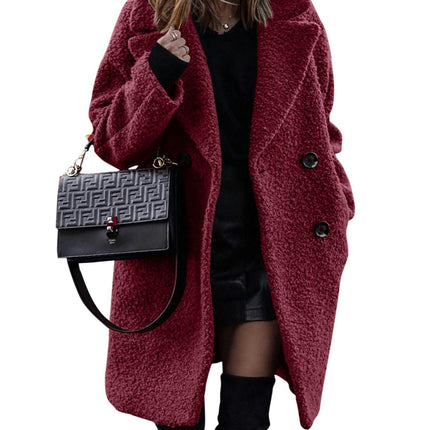 Women Long Sherpa Coat - Fuzzy Faux Fur Trench Jackets Winter Fleece Button Cardigan With Pockets