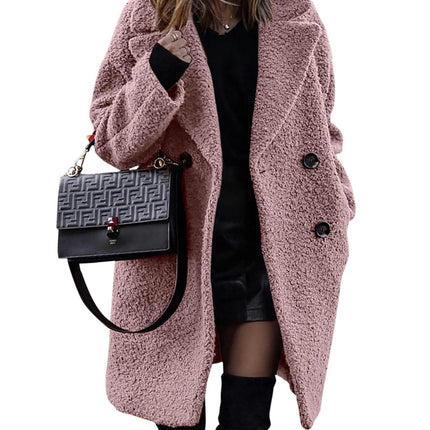 Women Long Sherpa Coat - Fuzzy Faux Fur Trench Jackets Winter Fleece Button Cardigan With Pockets