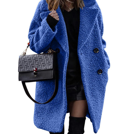 Women Long Sherpa Coat - Fuzzy Faux Fur Trench Jackets Winter Fleece Button Cardigan With Pockets