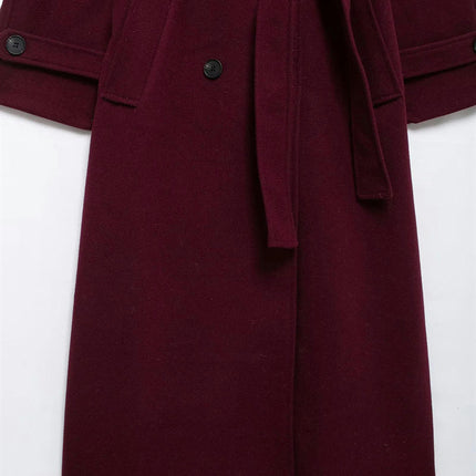 Women's Trench Coat Long Double-Autumn Winter Fashion Classic Lapel Overcoat With Belt