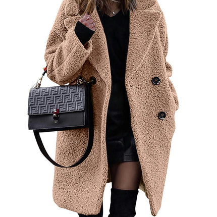 Women Long Sherpa Coat - Fuzzy Faux Fur Trench Jackets Winter Fleece Button Cardigan With Pockets